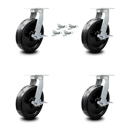Service Caster 10 Inch Heavy Duty Phenolic Wheel Caster Set with Brakes and Swivel Locks, 4PK SCC-KP92S1030-PHR-SLB-BSL-4